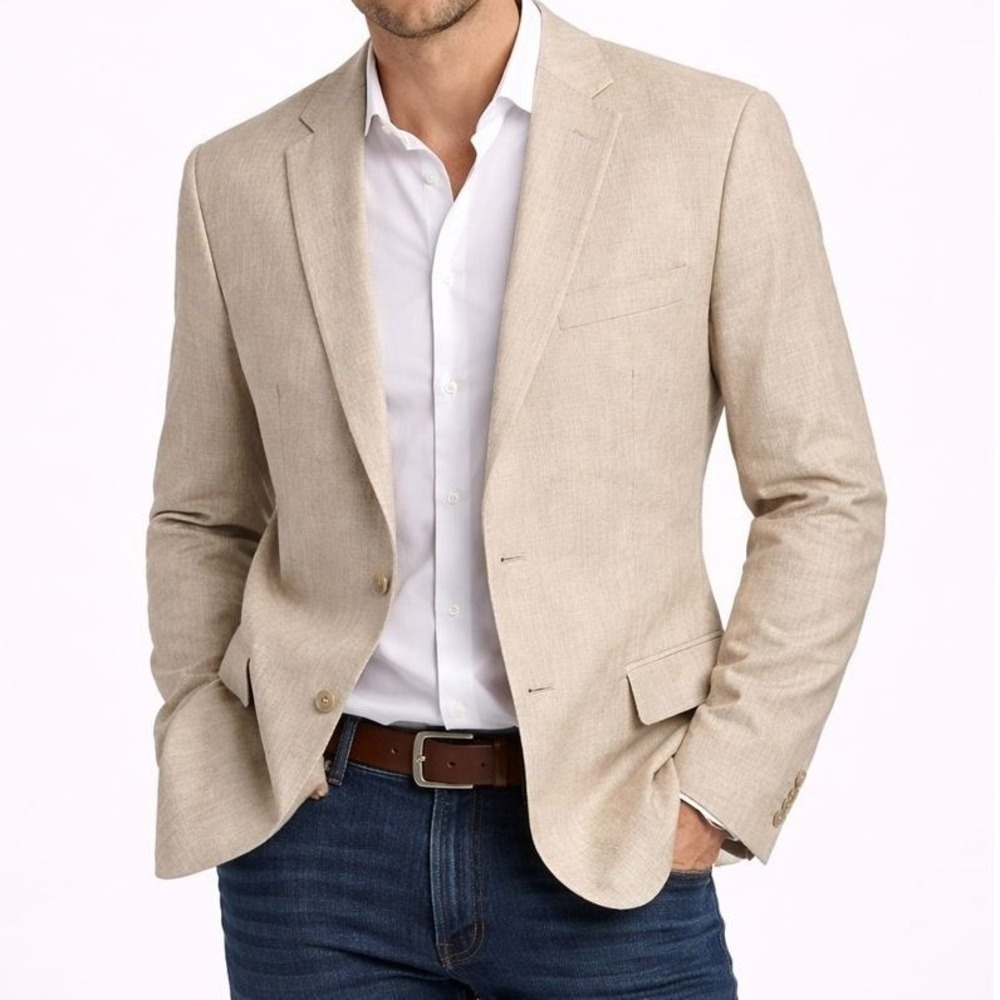 Coconut Grove Mens Linen Blend Blazer Suit Jacket Size 46 SH Tan Side Vent